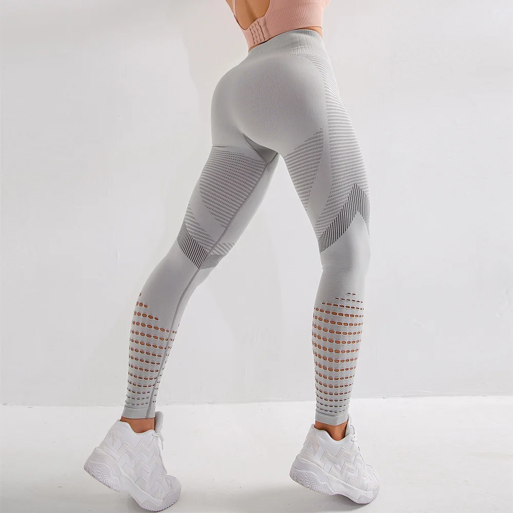 

New hollow out running seamless leggings wholesale high waisted jacquard bubble ribbed texture sweat wicking leggings women, As you see or oem