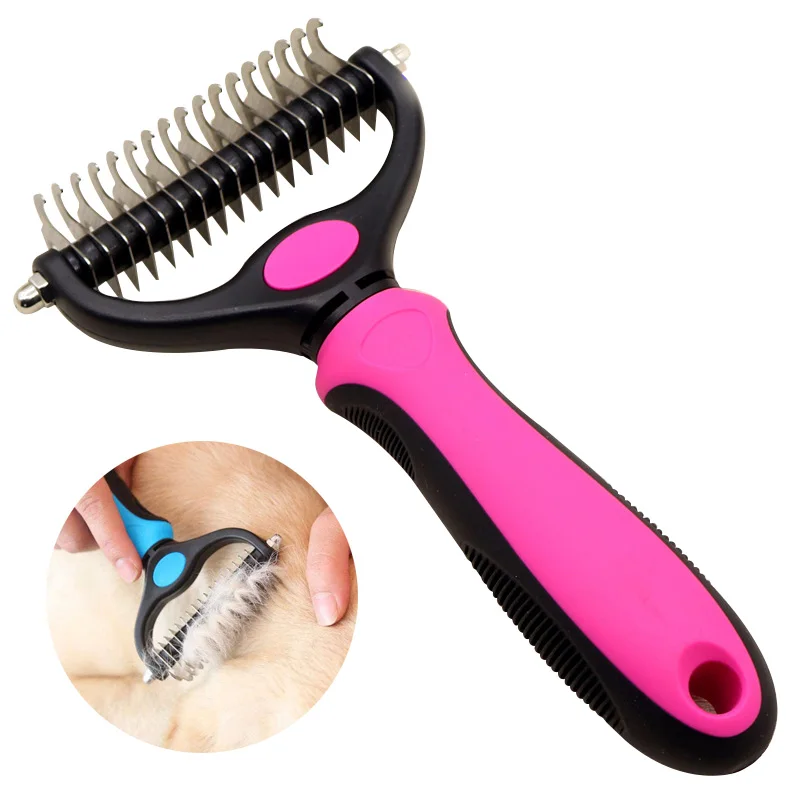 

Pet Hair Shedding Grooming Brush Double Sided Shedding and Dematting Undercoat Rake Comb for Dogs and Cats Pet Grooming Tool