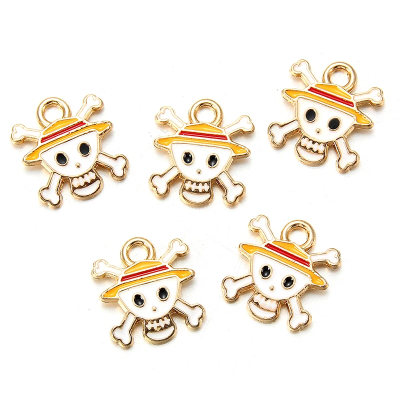 

Japanese anime cartoon skull charms pirate road flying anchor skull logo enamel pendant DIY necklace jewelry Cosply jewelry, Picture