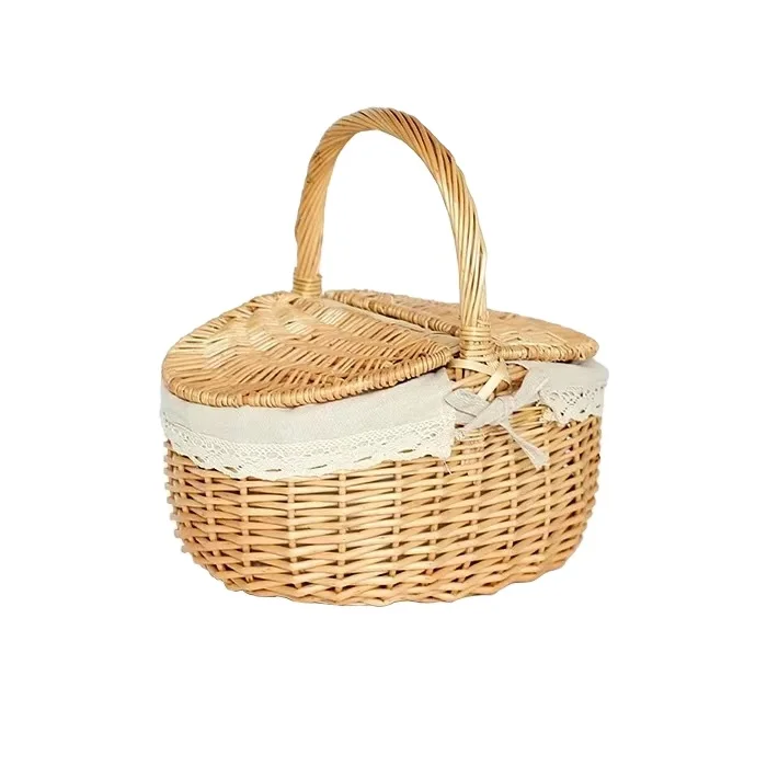 

Large Size Natural Eco-friendly Wicker Basket Outdoor Picnic Basket Vegetable Basket For Picking and shopping, Natural color
