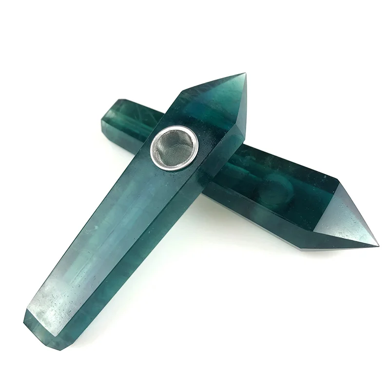 

Wholesale natural hand carved green fluorite crystal smoking pipes for sale