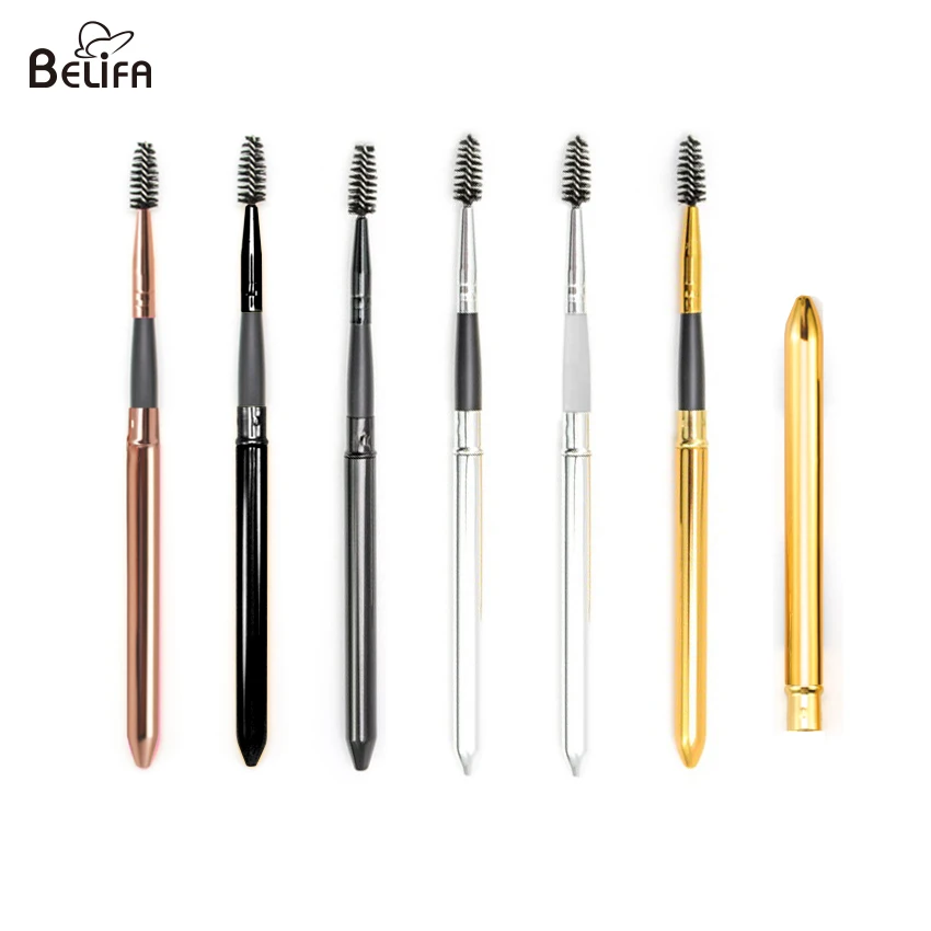 

private label retractable foldable pen shaped portable lash eyelash extension cleaning spoolie mascara wand brush with cover cap, Customized color