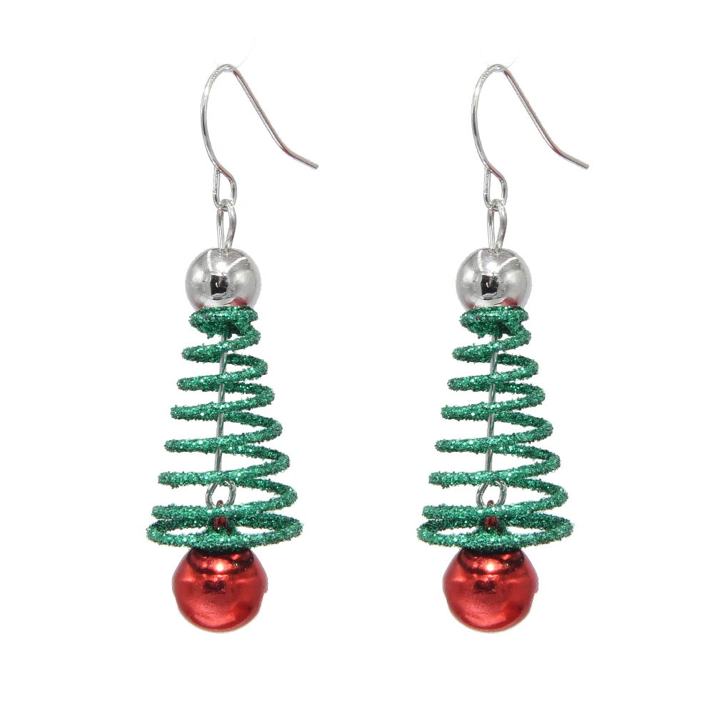 

Trendy Christmas Style Silver Green Red Spiral bell Christmas Ornaments Dangle Earrings, Multi