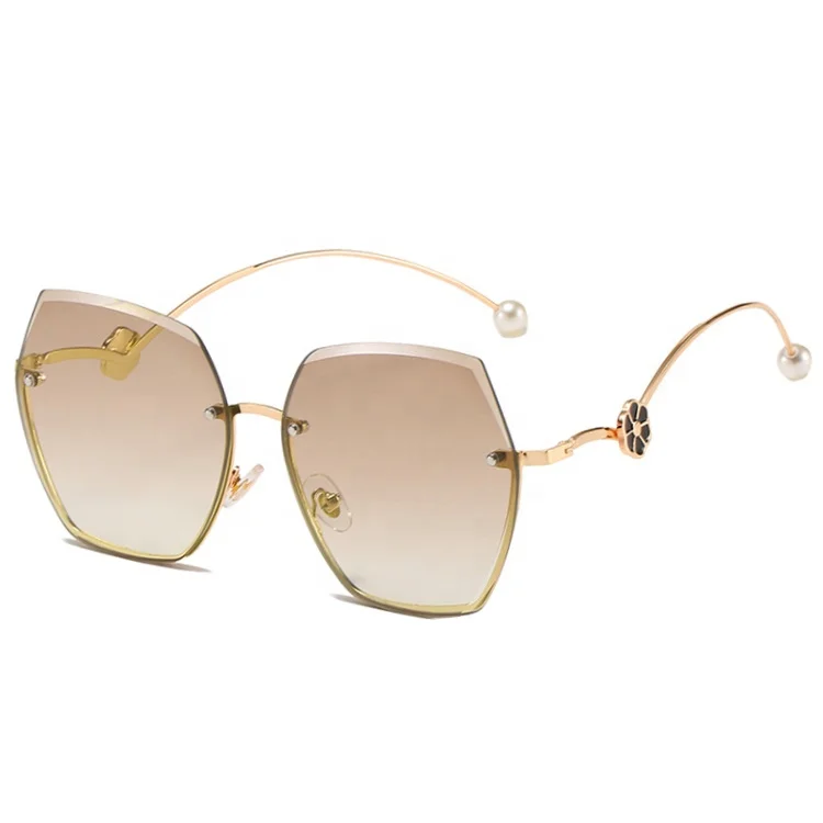 

Pearl Diamond Private Label Mens Sunglasses Wholesale Trendy Rimless Women River Optical Polygon Shades Sun Glasses
