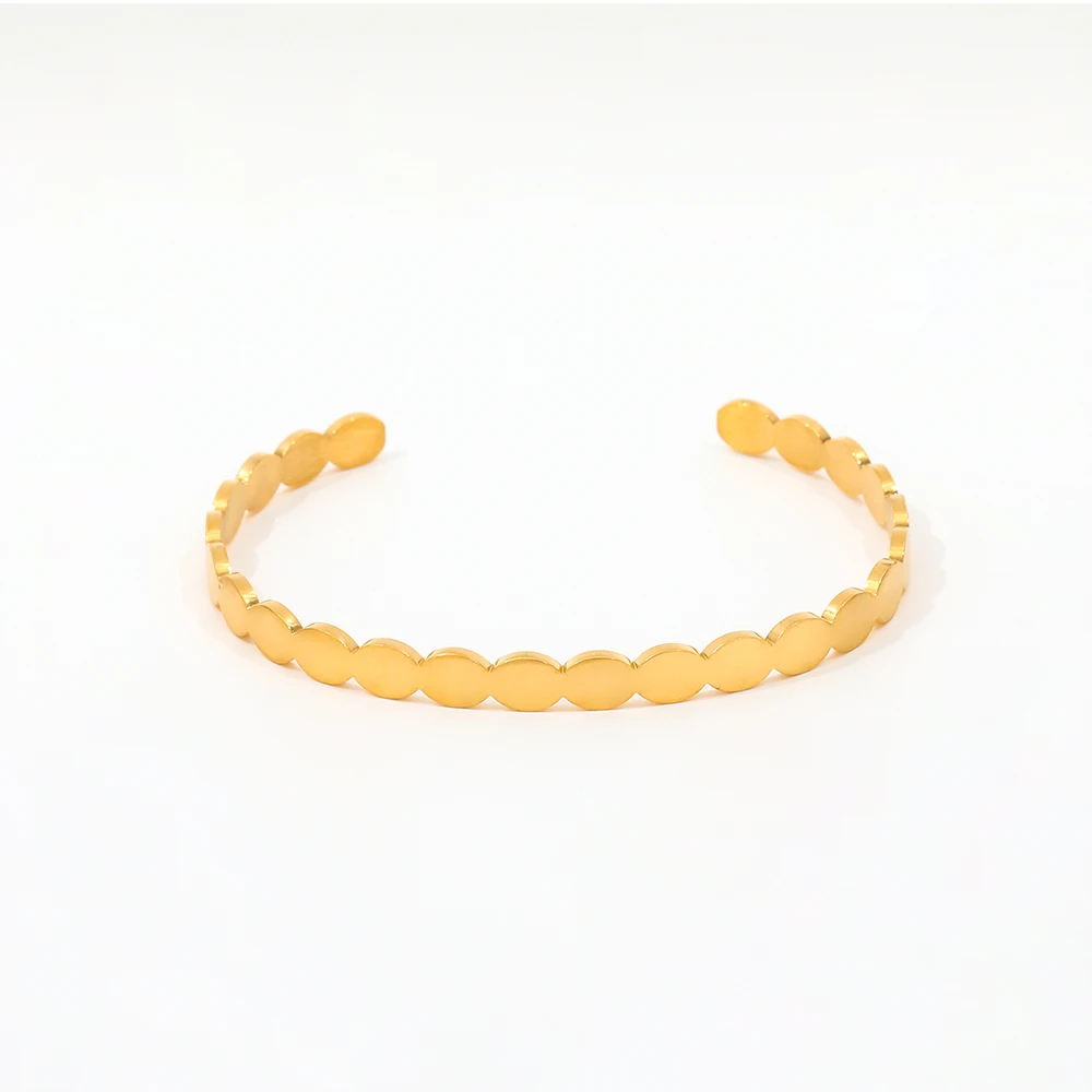 High End 18K PVD Gold Plated Stainless Steel Brushed Metal Round Cuff Bracelet for Women Wholesale Jewelry