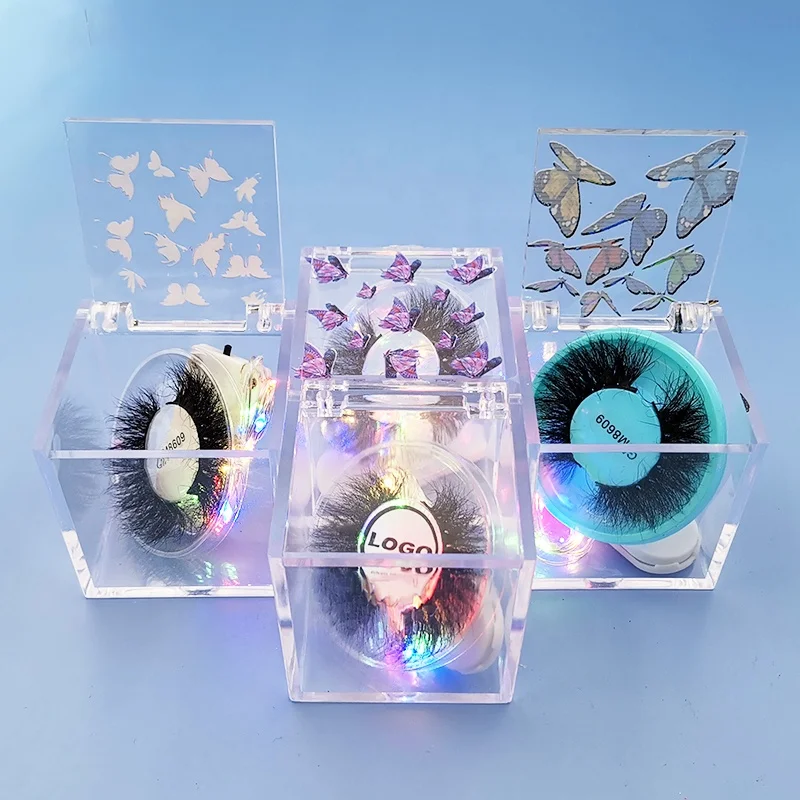 

2021 new arrivals eyelash vendor customized boxes eyelash packaging LED neon light transparent lash case