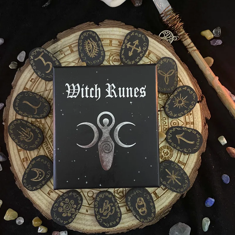 

New Selling Witch woodcut Rune altar ornaments Home decoration Divination ritual props Rune wood available