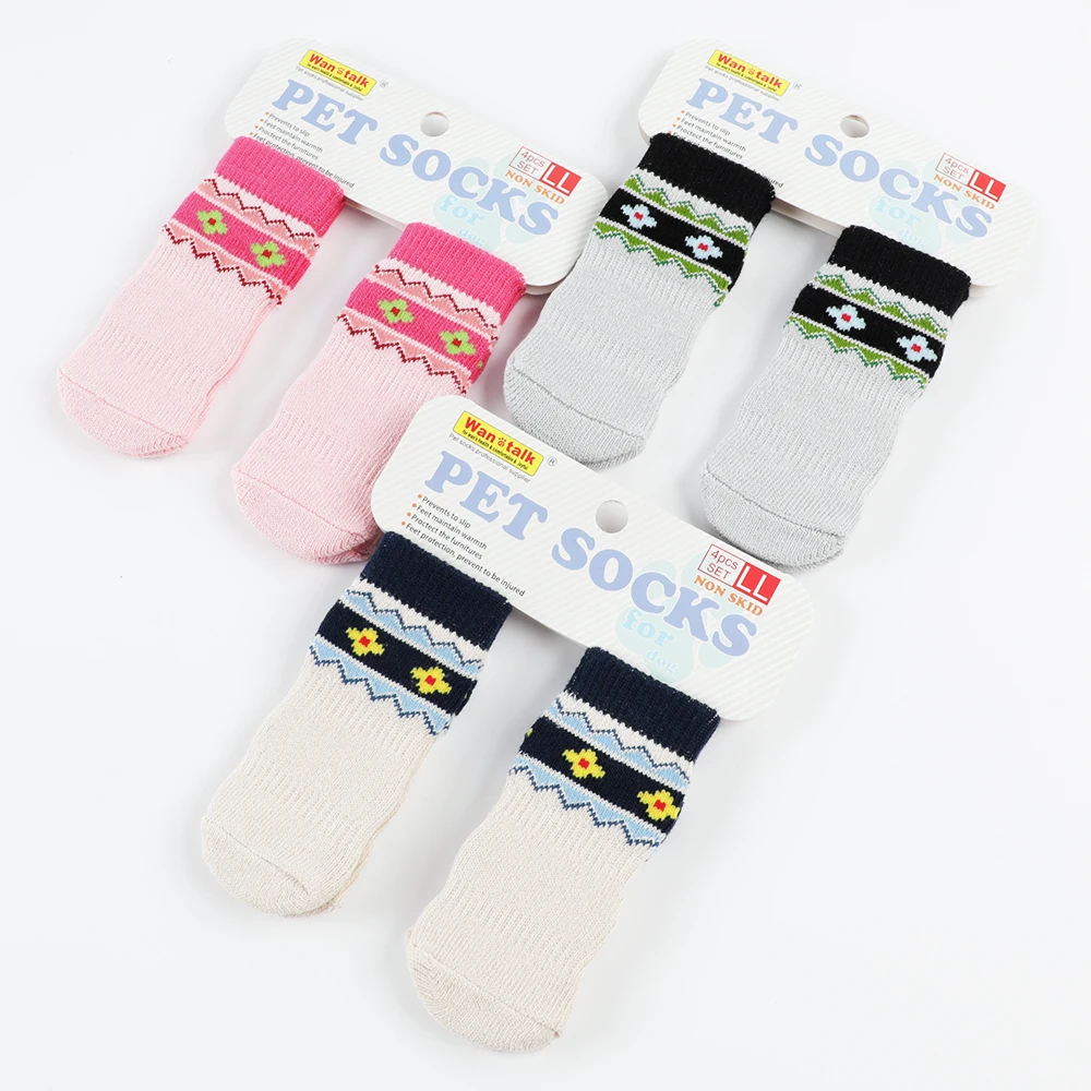 

Hotsale Products Animal colorful Cotton Fabric Pet Socks for Dogs for Indoor Walking 3pairs/set