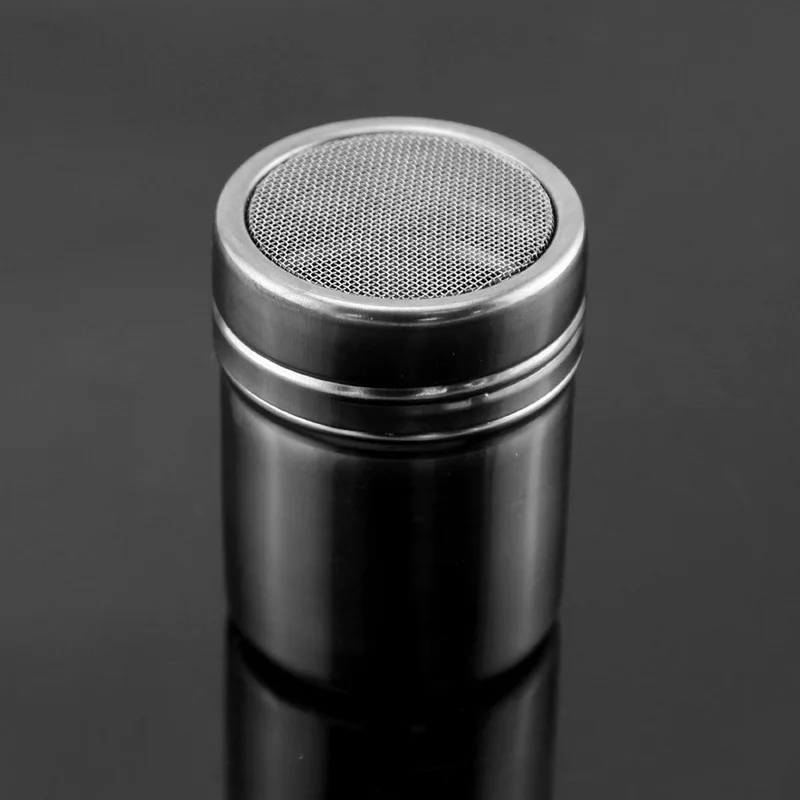 

Seasoning Sprinkle Bottle Stainless Steel Dredge Shaker Seasoning Pepper Shaker Chocolate Coffee Powdered Sieve Shaker, Silver