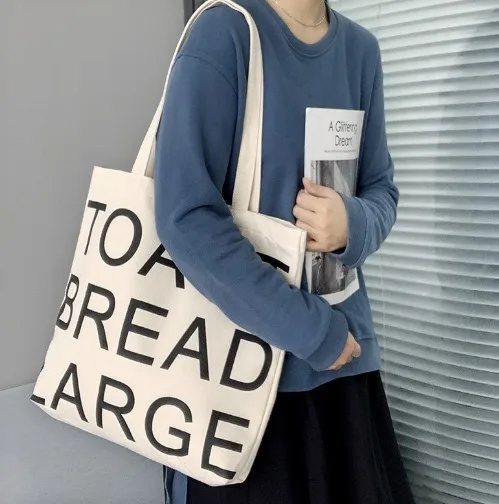 

Fashion cotton canvas shopping bag custom logo printed letters tote bags for women, As photos or custom
