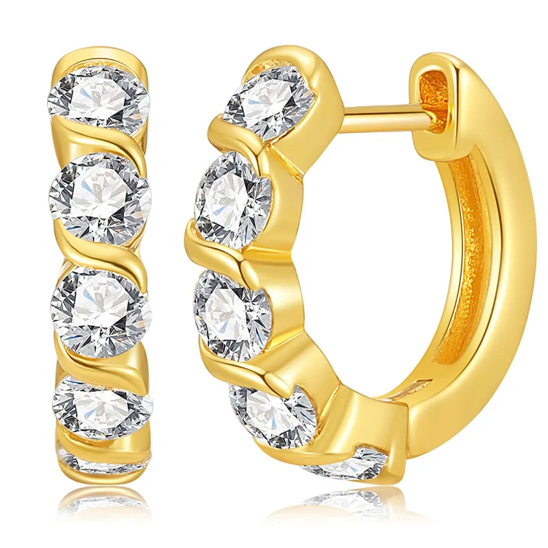 

New earrings zircon with Round Design and Exquisite 18K Gold Plated Earrings with Metal Texture Earrings