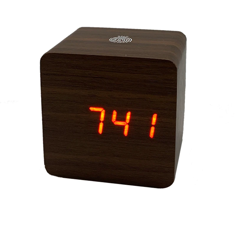 

LED Display Wireless charging Designer Home Decor Table Wood Block Clock