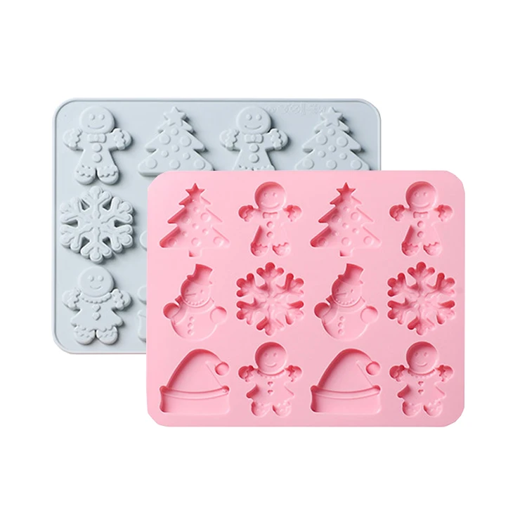 

Christmas tree silicone snowman mold fondant cake mold biscuit chocolate decoration snowflake tools, Pink,blue