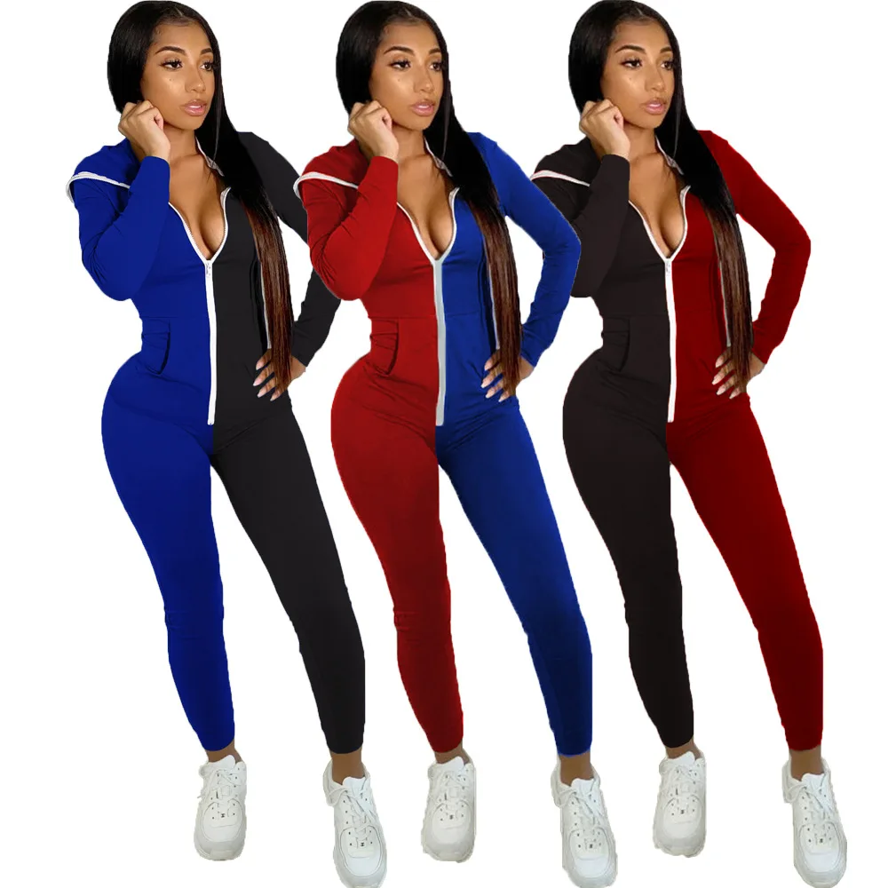 

2021 Trendy Clothing V Neck Hoodie Romper One Piece Casual Long Sleeve Sexy Regular Jumpsuits For Woman