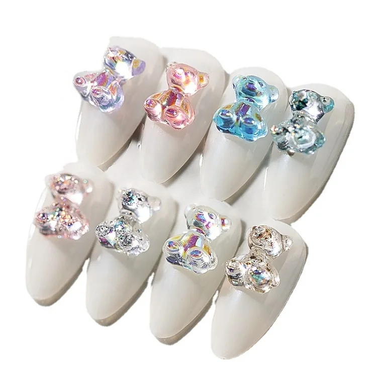 

Popular trend Cute Bear Design 3D Resin Crystal Clear nail accessories for DIY nail art decoration for Women and Girls, 12 colors