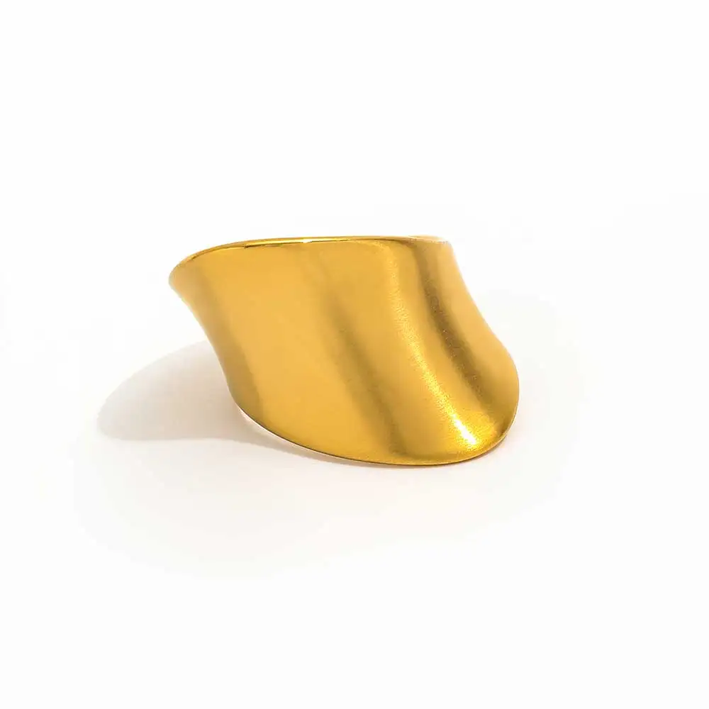 Women's New Trendy 18K PVD Gold Plated Brushed Cambered Surface Stainless Steel Open Ring High-End Jewelry Gift Wholesale