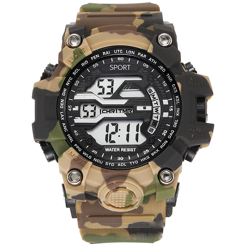 

Men's outdoor sports silicone camouflage strap watch waterproof multifunctional watch G style street fashion watch