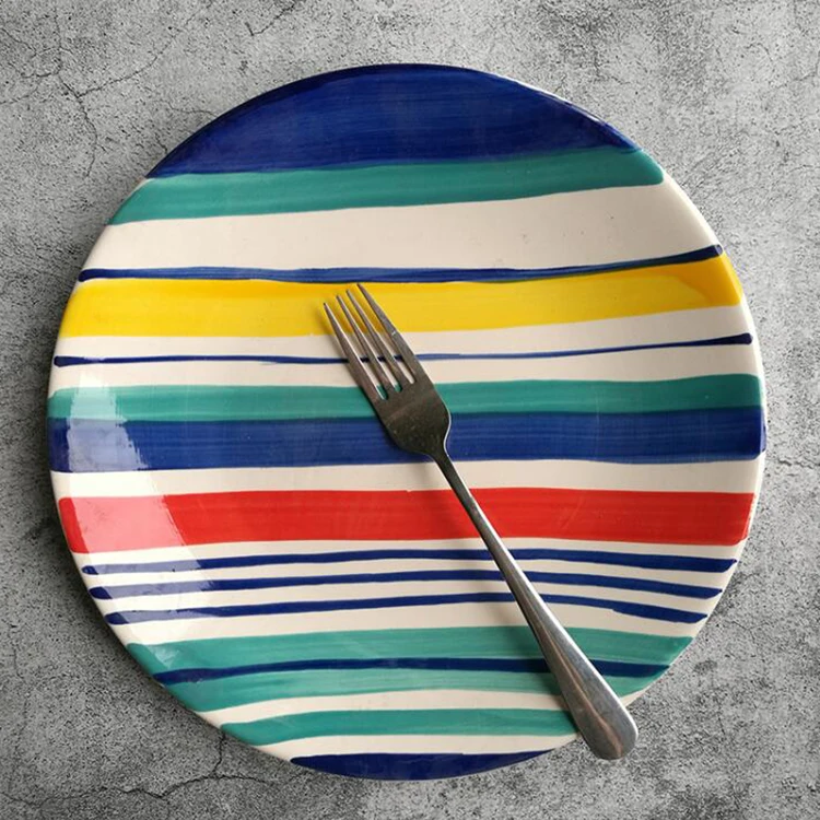 
color glazed hand paint round pizza plate 
