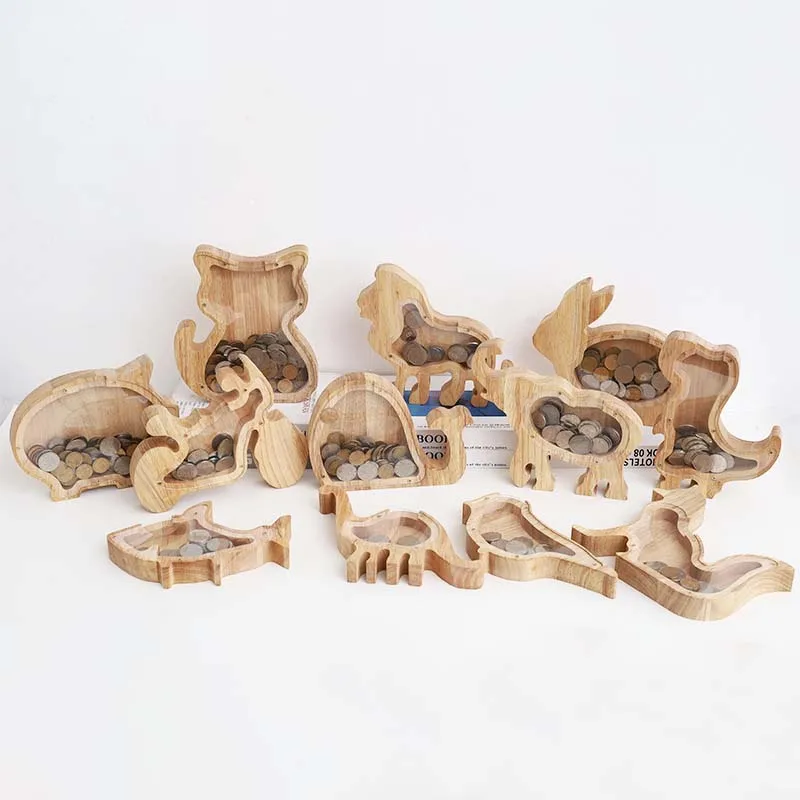 

PUSELIFE Wholesale Custom Alphabet Wooden Letter Animal Money Coin Wooden Boxes Piggy Bank for Kids