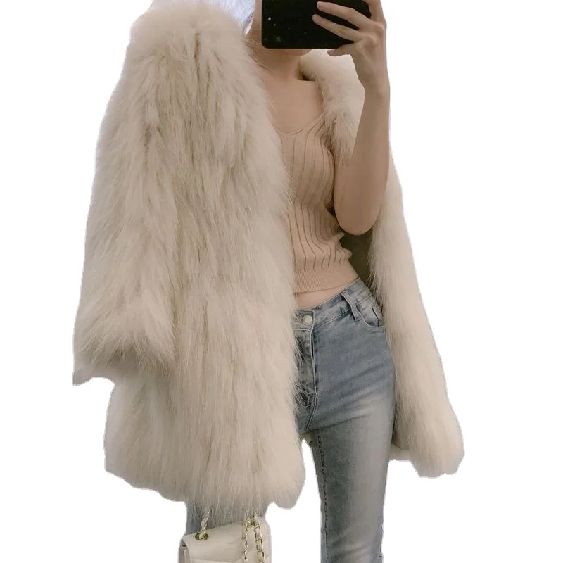 

2021 Winter Thicken Warm Fox Fur Coat Female Long Sleeve Solid Jackets Autumn Office Lady Elegant Faux Fur Coats