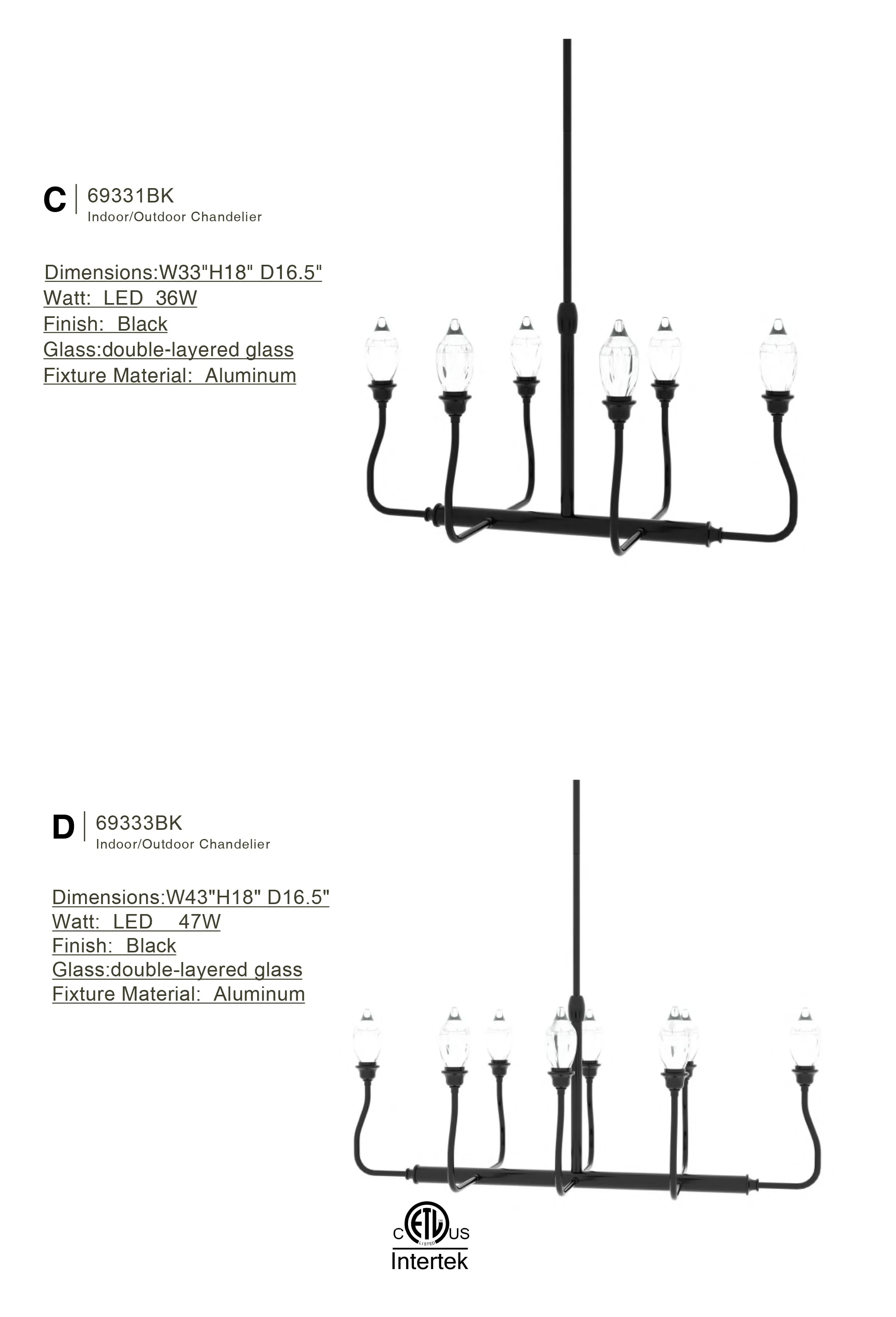 
Exterior LED Chandelier light outdoor lighting 90-260V 47W 3000K for Residential use or industrial use, 3 years quality 