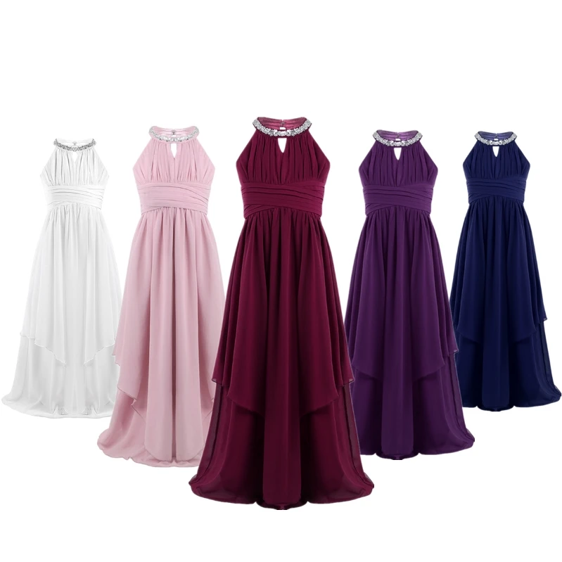 

Luxury Chiffon Halter-Neck Lace Junior Bridesmaid Wedding Flower Bridesmaid Wedding Party Dress Girl