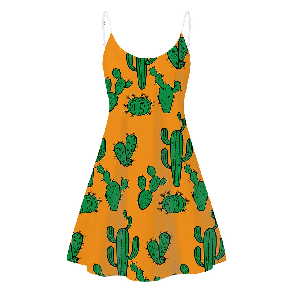 

Evening Dresses Women Luxury Clothing Women Fashion Female Clothing 2020 Green Cactus Graphic Yellow Dress Girls Autumn Clothes, Customized color