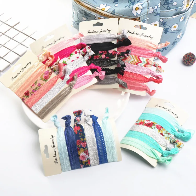 

Braided Textured Printed Hair Ties Ribbon Fold Over Elastic No Crease Ponytail Holder Hair Accessories Set For Women And Girls