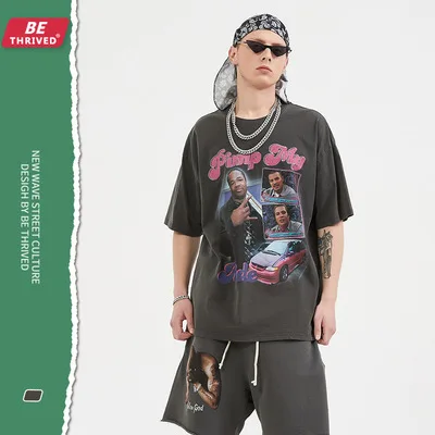 

BE127 Drop Shopping 2021 spring and summer old printed short-sleeved hip-hop high street T-shirt for men and women