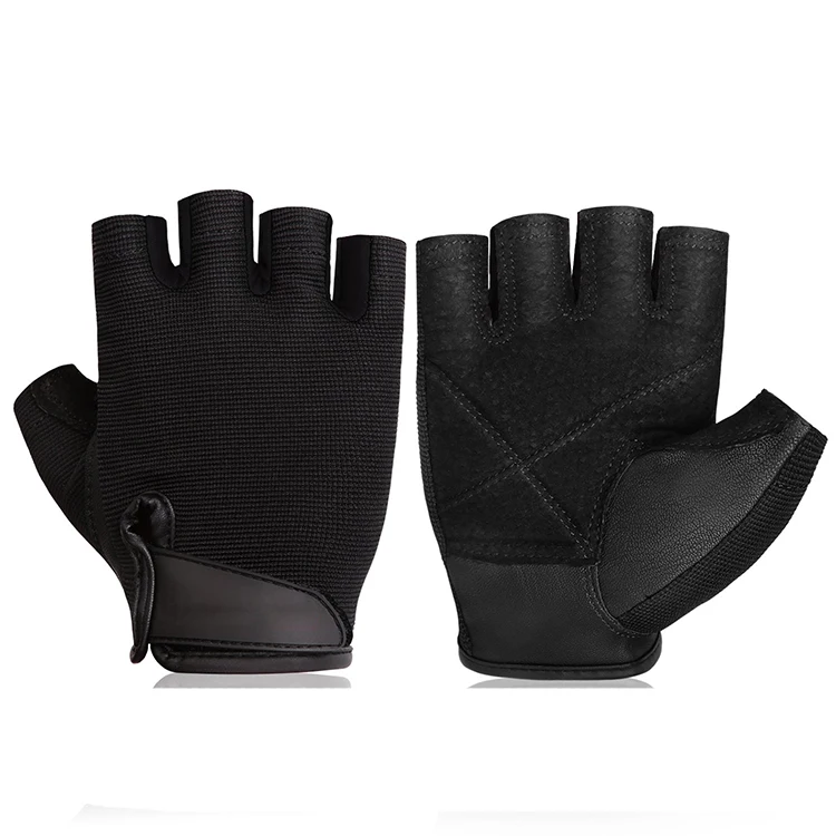 

custom logo weight lifting Man women Cross training leather sport gloves gym, Black