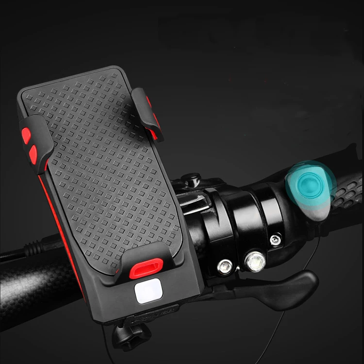 

WEST BIKING 4 in1 400 Lumen T6 lamp Rechargeable Bicycle Headlight Electric Horn MTB Bicycle power bank phone holder Bell Light, Black red blue orange