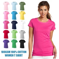 

180gsm 100% Cotton Customized Logo Printed Blank tshirts Wholesale Plain Women T Shirt