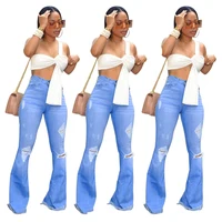 

Wholesale Custom Women Ripped Jeans Pants High Waist Bell Bottom Wide Leg Ladies Denim Jeans