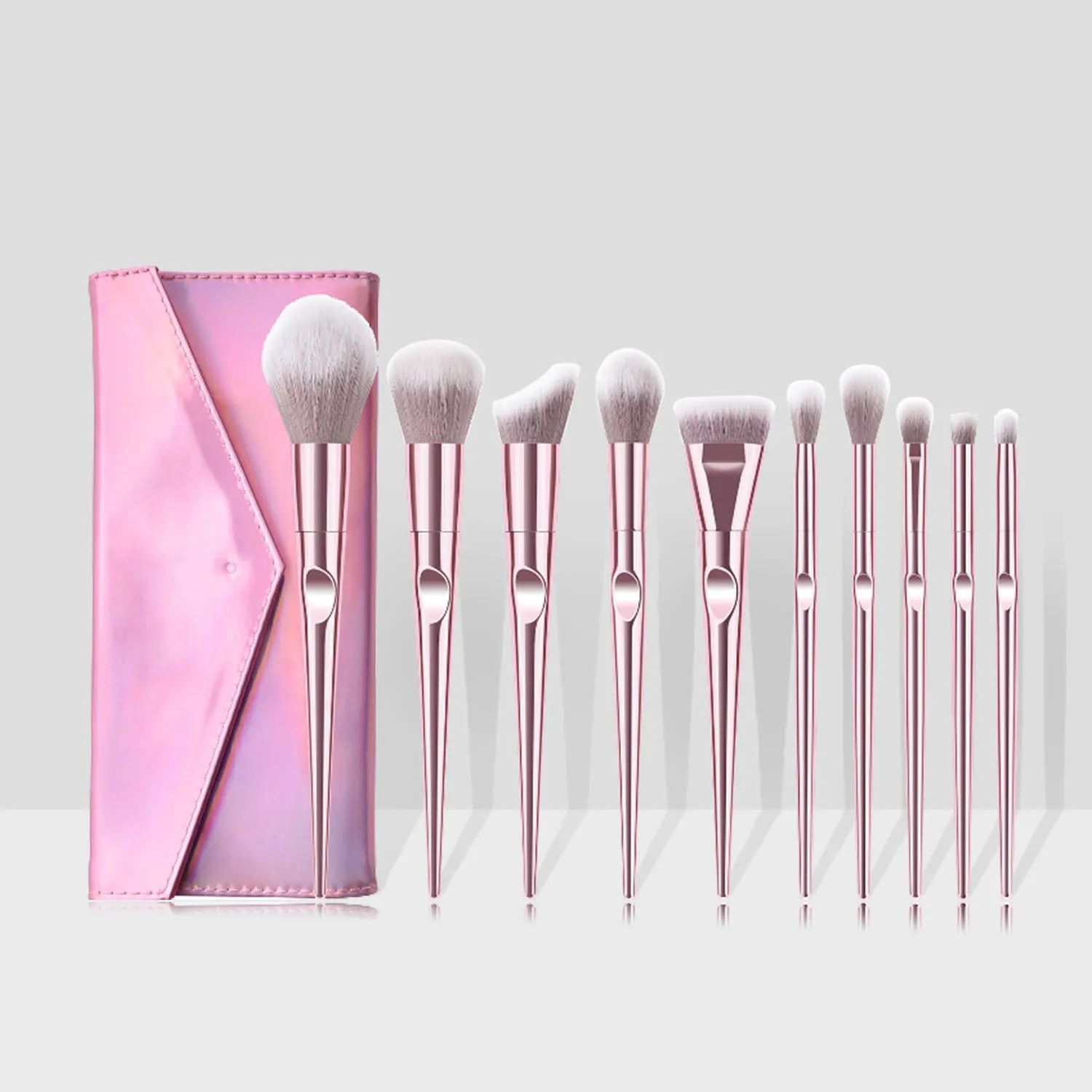 

High Quality Facial Care Portable 10-piece Nylon Makeup Brush Set Custom Logo Vegan Foundation Makeup Brush Sets, Show as picture or can customized