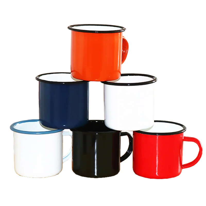 

wholesale price various colors 12oz Custom Sublimation Travel Sport Coffee Enamel Mug Camping with handle coffee mug