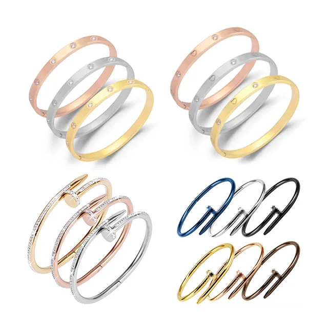 

Costom Adjustable 14K Gold Plated Nail Clasp Personalized Bracelet women Stainless Steel Men's Bracelet