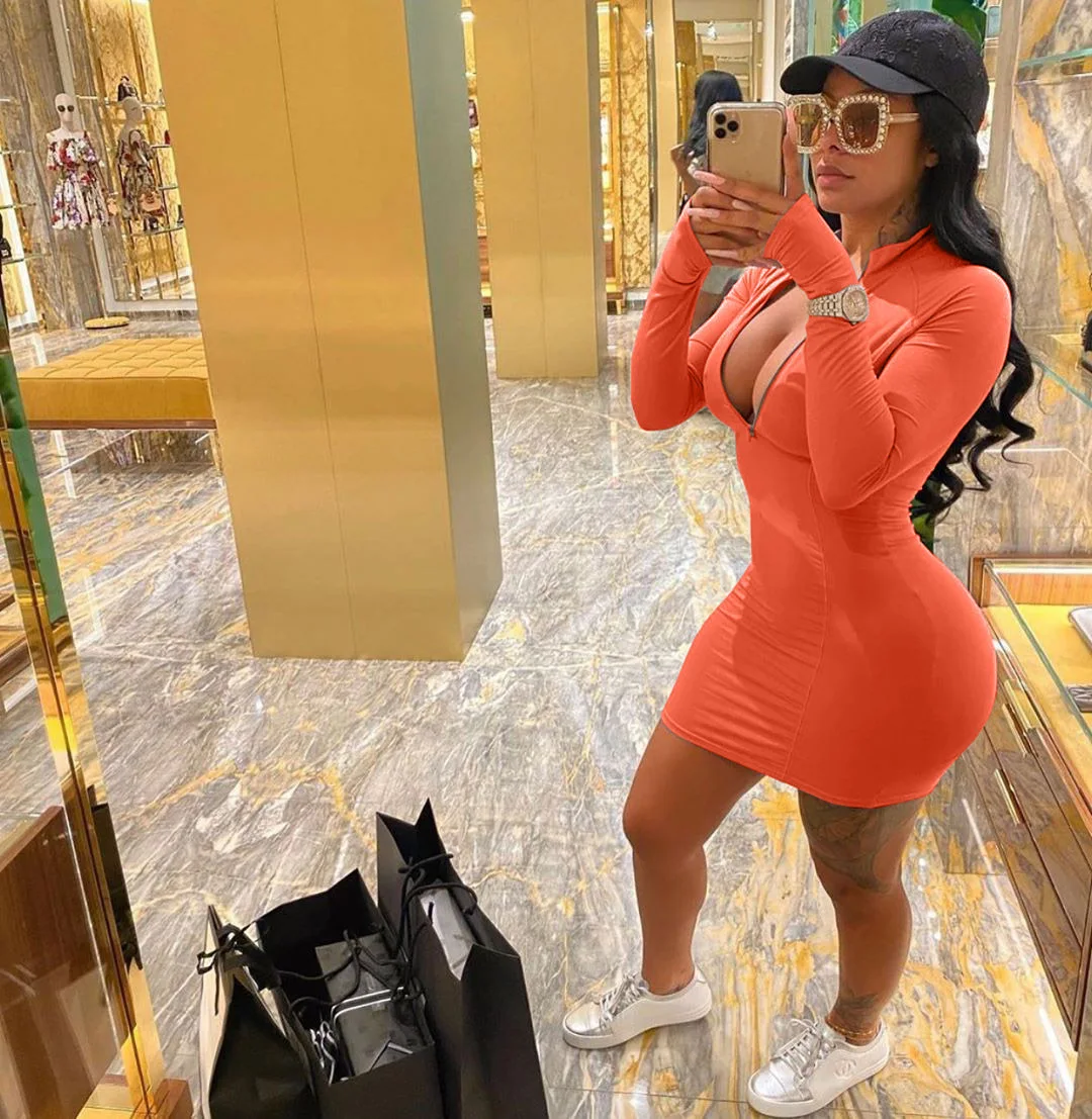 

Autumn long sleeve orange sexy bodycon 3x dress fall casual dresses for women 2021