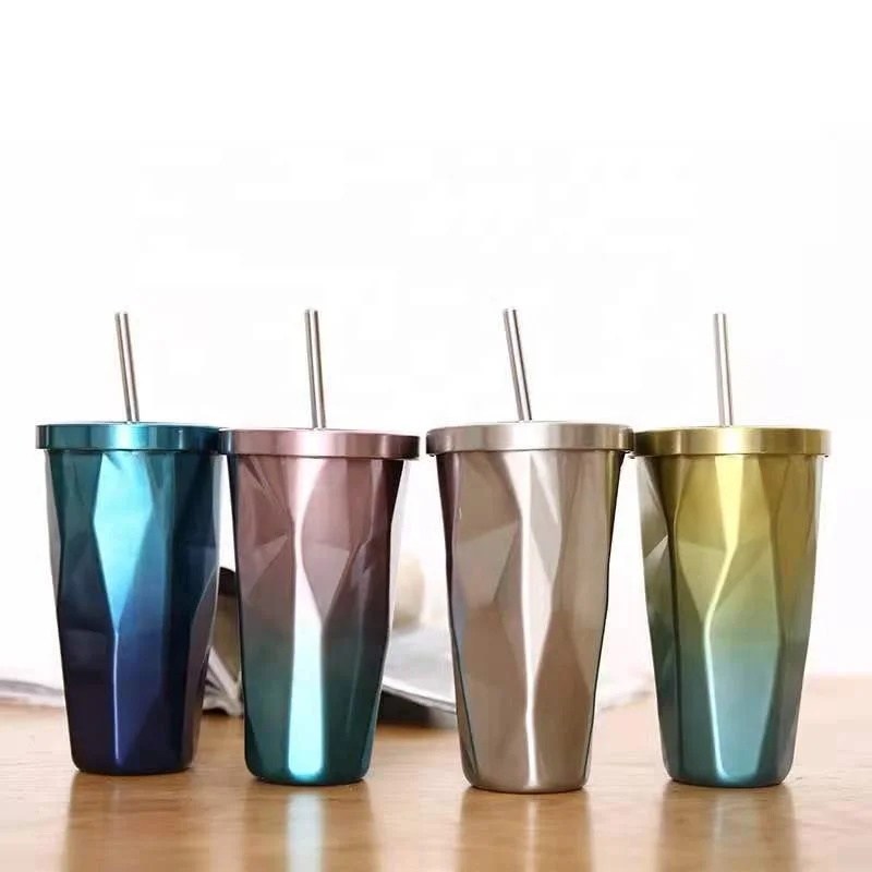 

500ml Irregular double 304 stainless steel straw ice cup coffee cup ice bully cup