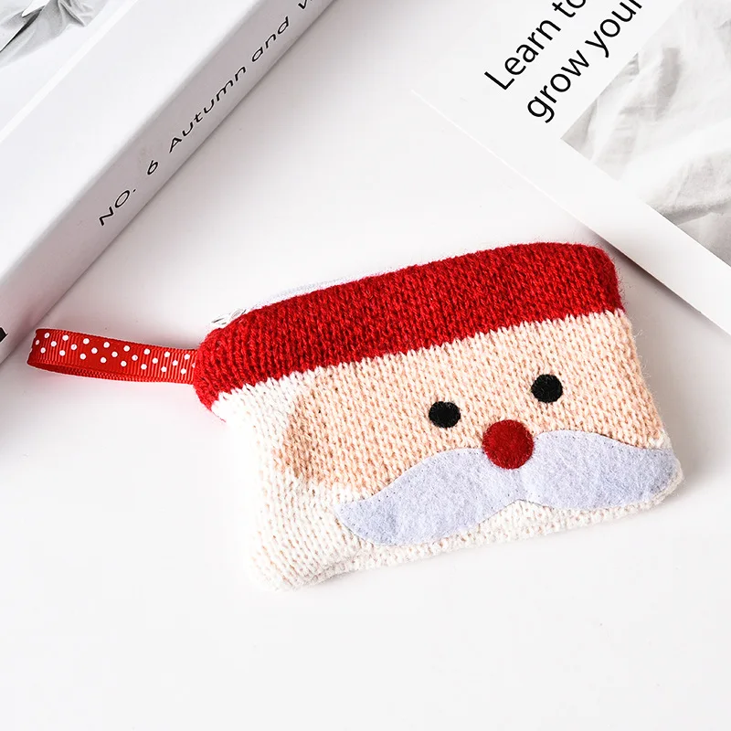 

Christmas Cute Key Wallet Bag Cartoon Square Zipper Knitted Crochet Coin Purse