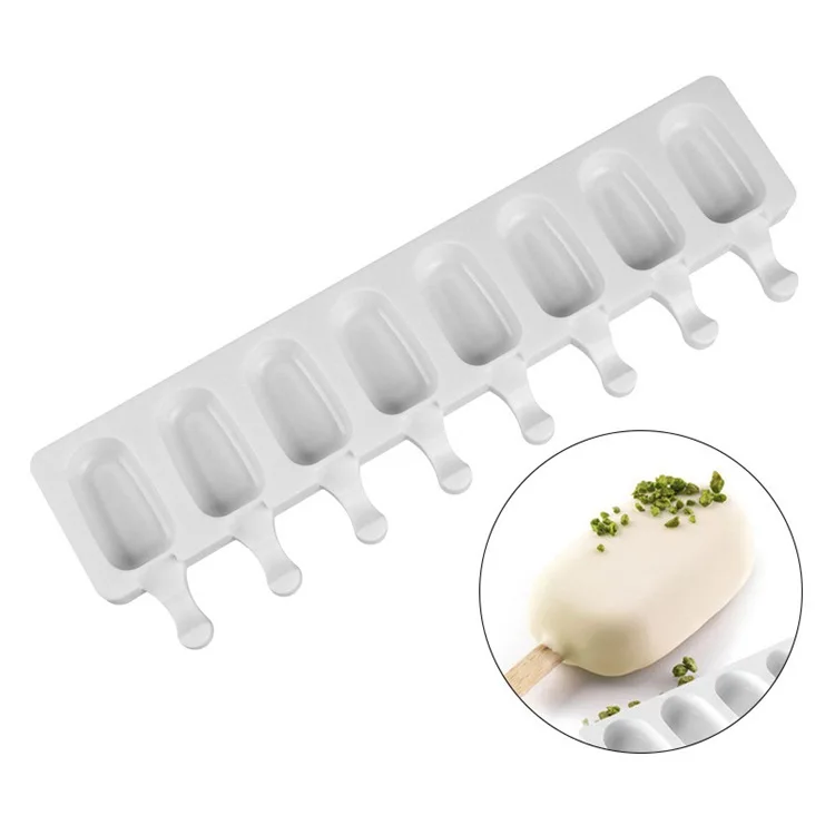 

4/8 Cavity BPA Free Oval Silicone Popsicle Mold with 50 pcs Wood Stick Ice Cream Mold