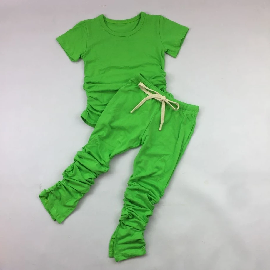 Rts 40 Colors Fall Kid Stacked Pants Baby Girls Clothing Sets