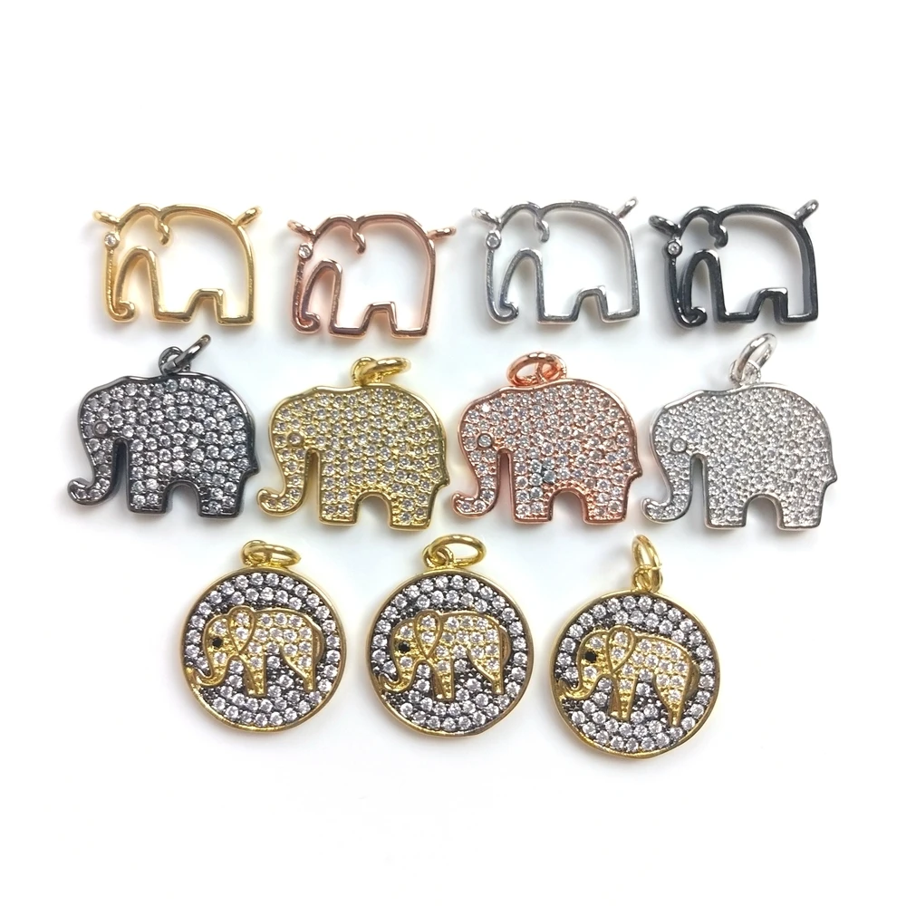 

New style CZ connector Micro-inlaid small elephant round bangle buckle pendant accessory DIY couple bracelets for jewelry making, Multi color