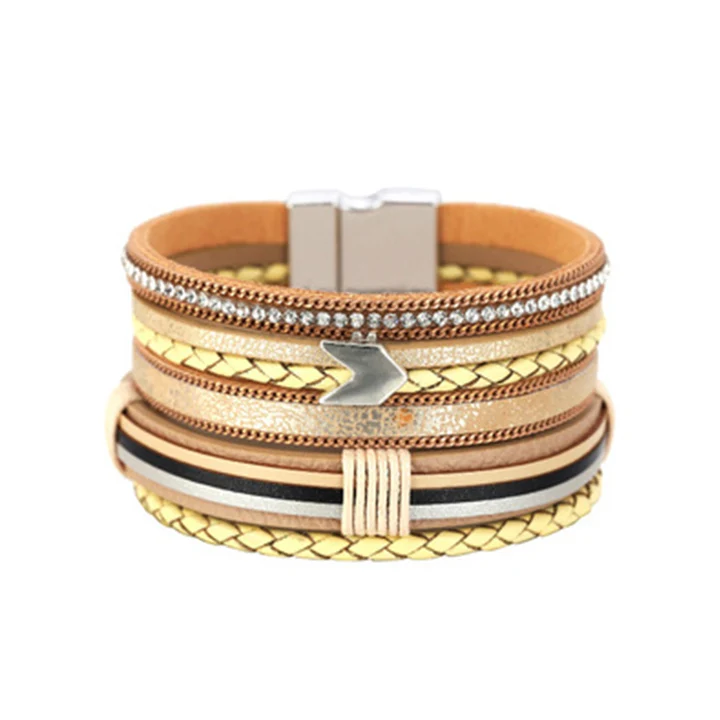 

2021 New Design Multilayer Leather Bracelet Magnetic Clasp Bracelet Ethnic Bohemian Bracelet, Picture shows