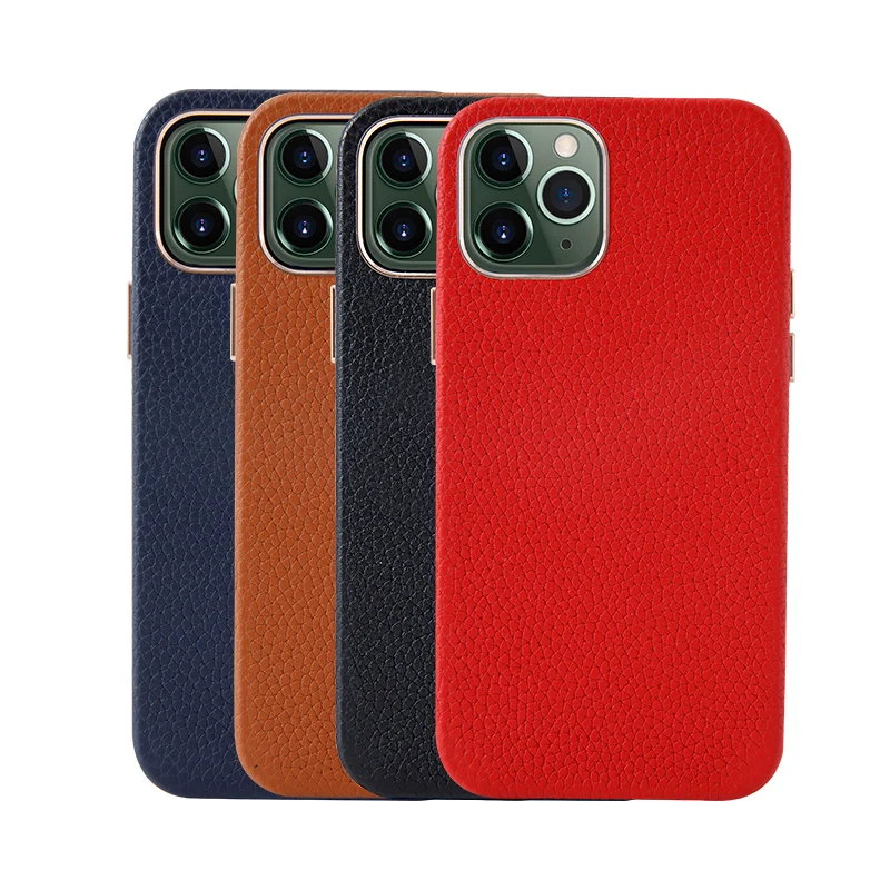 

2021 new arrival amazon hot selling high quality genuine leather phone cellphone case metal buttons custom phone case for iPhone