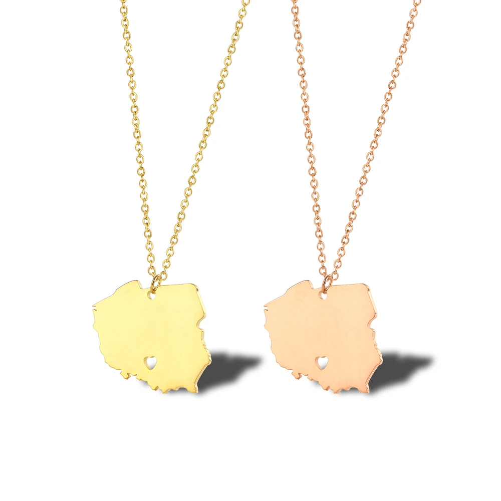 

Map Series Stainless Steel Gold Plated Warsaw Poland'S Loving Capital Country Map Necklace For Women Naszyjnik bizuteria