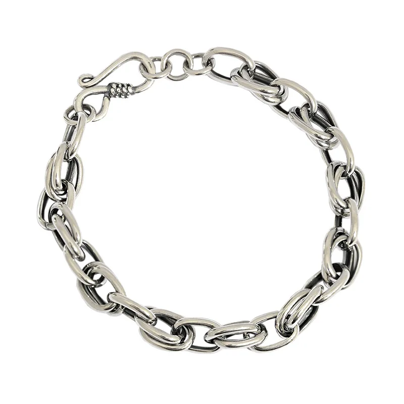 

7mm width Sterling 925 Silver Roped Double-Oval Link Bracelet Polished 7 inches for women, Vintage