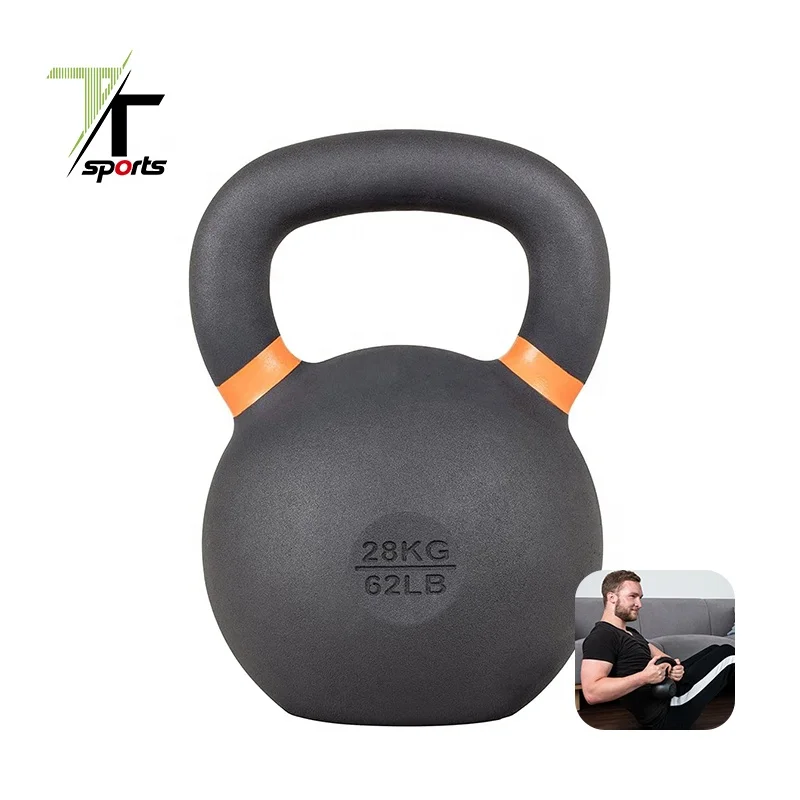 

TTSPORTS High Quality Steel Gym Weight Competition Power Coated Cast Iron Kettlebell Set, Black & customized color ring