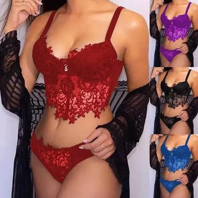 

2021 hot Lace Transparent Women Sexy Two Piece Pajama Sets underwear Set erotic Lingerie, Accept customized