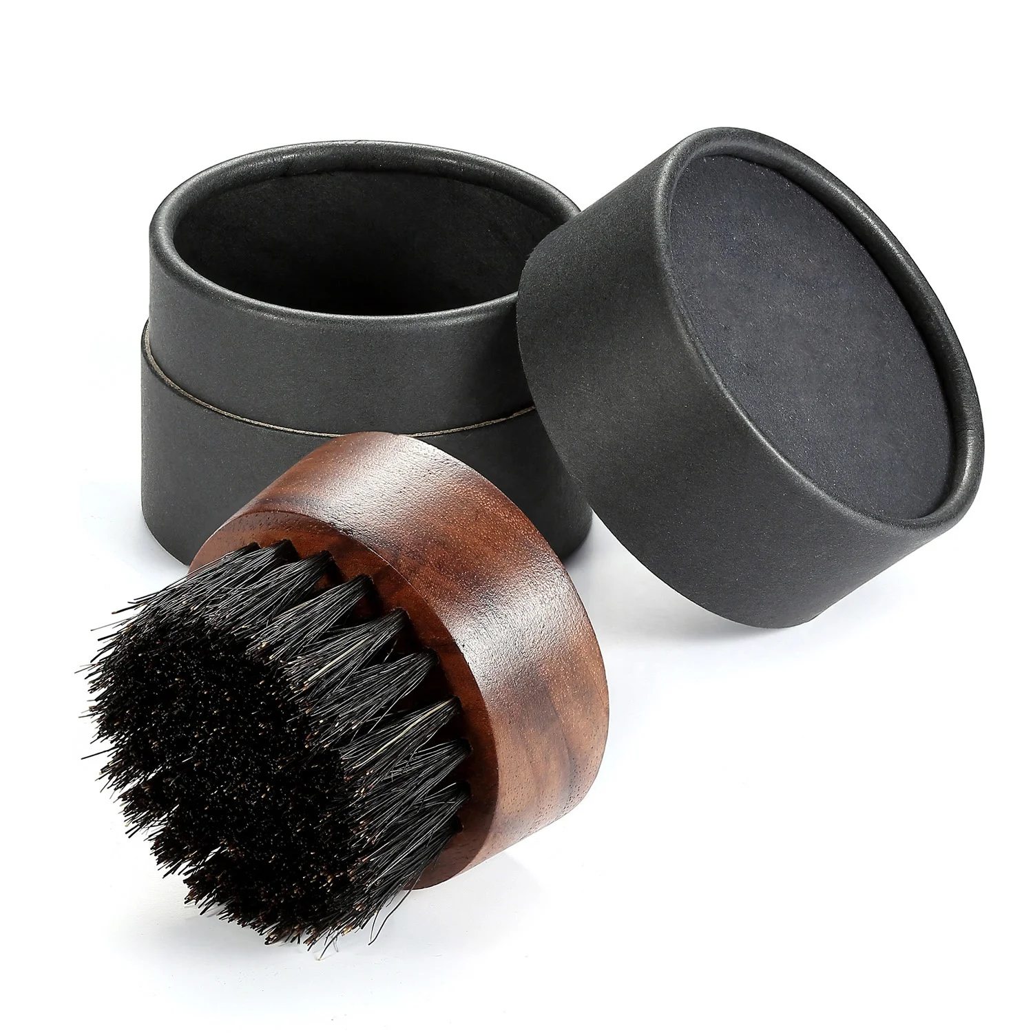 

Beard Brush for Men - Boar Bristles Small and Round Brush - Black Walnut Wood men's grooming kits