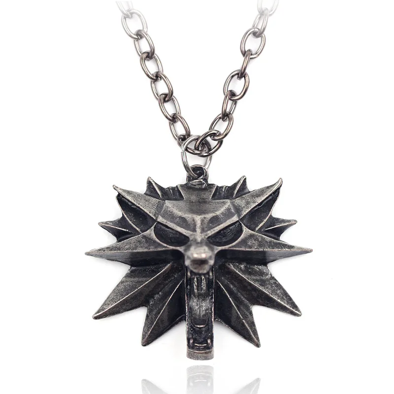 

Amazon Top Selling Witcher 3 Zinc Alloy Wolf Fashion Silver Color Head Pendant Men's Neckle, Black